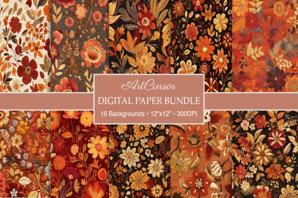 Autumn Embroidery Floral Digital Papers Review