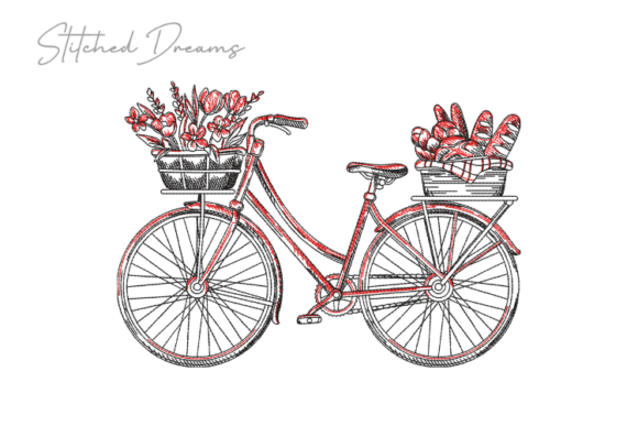 Bike with Bread and Flowers Embroidery