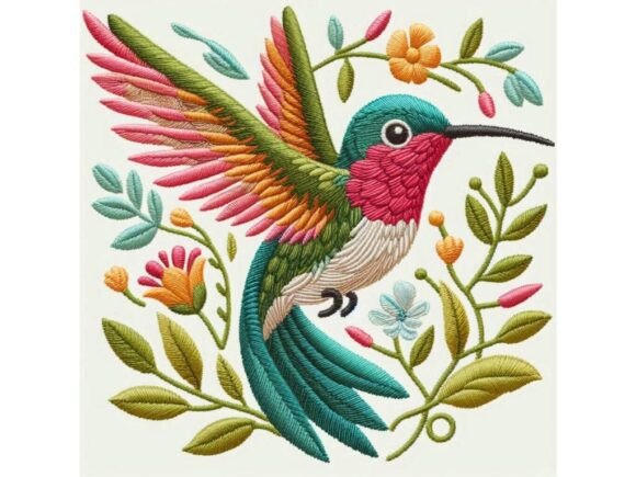 Embroidery-style Hummingbird Stitched In Review
